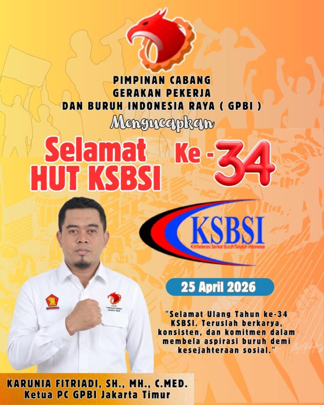 
					HUT ke-34 KSBSI, GPBI Jakarta Timur: Momentum Perkuat Solidaritas dan Perjuangan Buruh