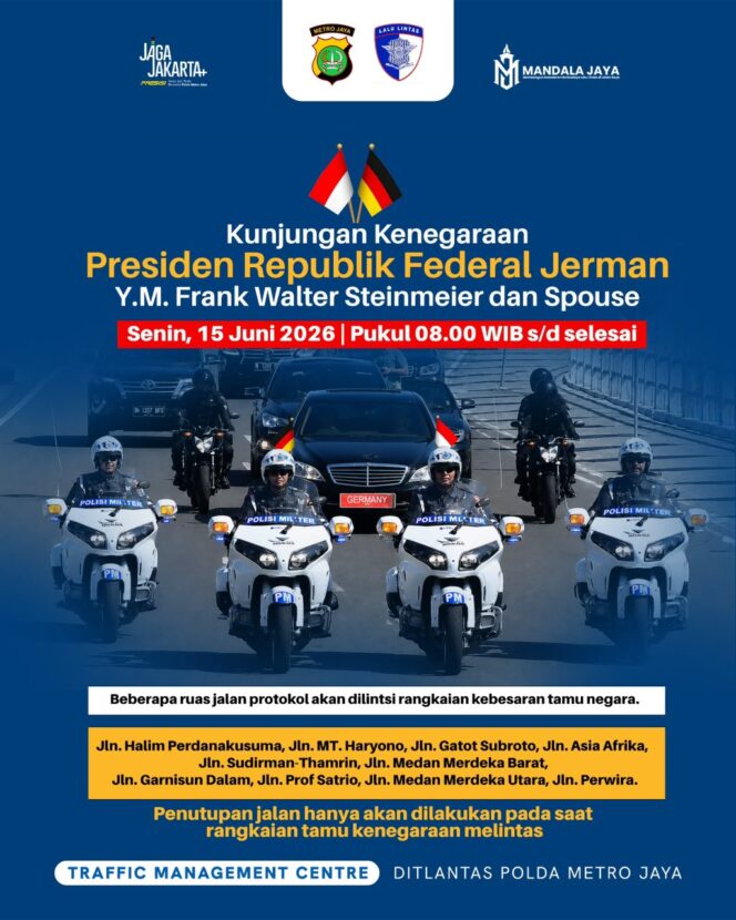 
					Polda Metro Jaya Siagakan 585 Personel Amankan Kunjungan Negara Presiden Jerman, Pengaturan Lalu Lintas Berlaku Situasional